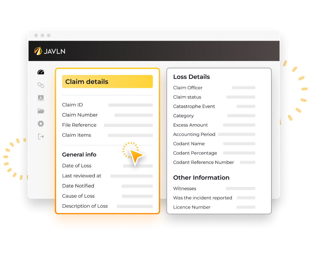 Screen showing how Insurance brokers can record claim details in JAVLN.