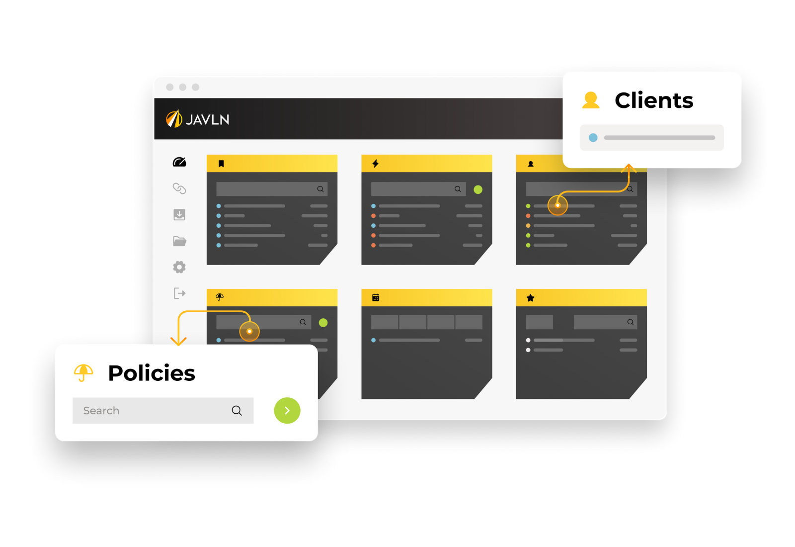 JAVLN’s insurance management software, broker portal dashboard.