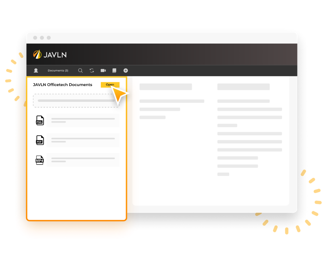 Screen showing JAVLN's document management functionality for storing important files.